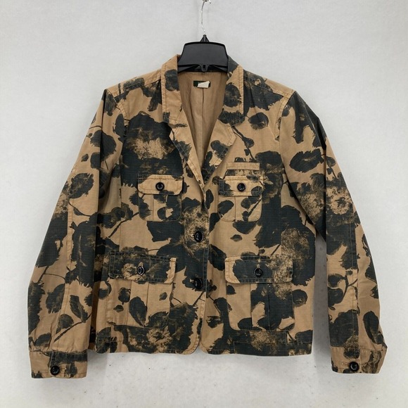 J.Crew Military Field Jacket Women's Large Brown Floral Ripstop Utility Camp Y2K - Picture 1 of 14